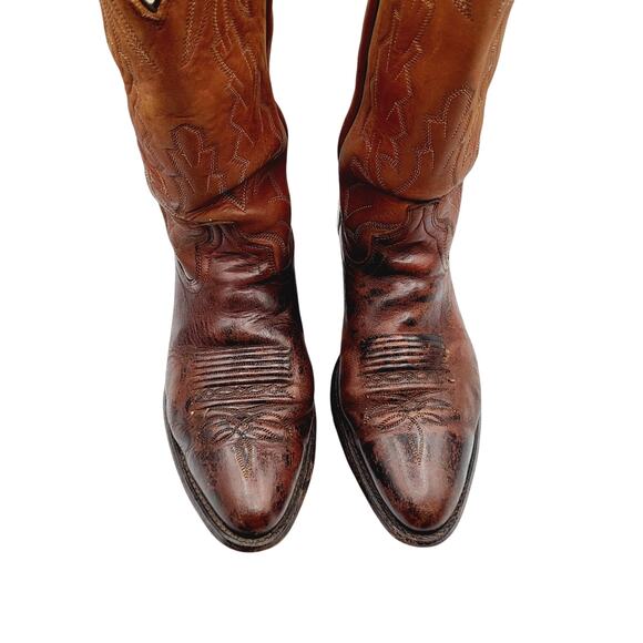 Vintage Dan Post Marlboro Soft Brown Leather Stitch Shaft Stacked Heel Men\'s 10D main image 13